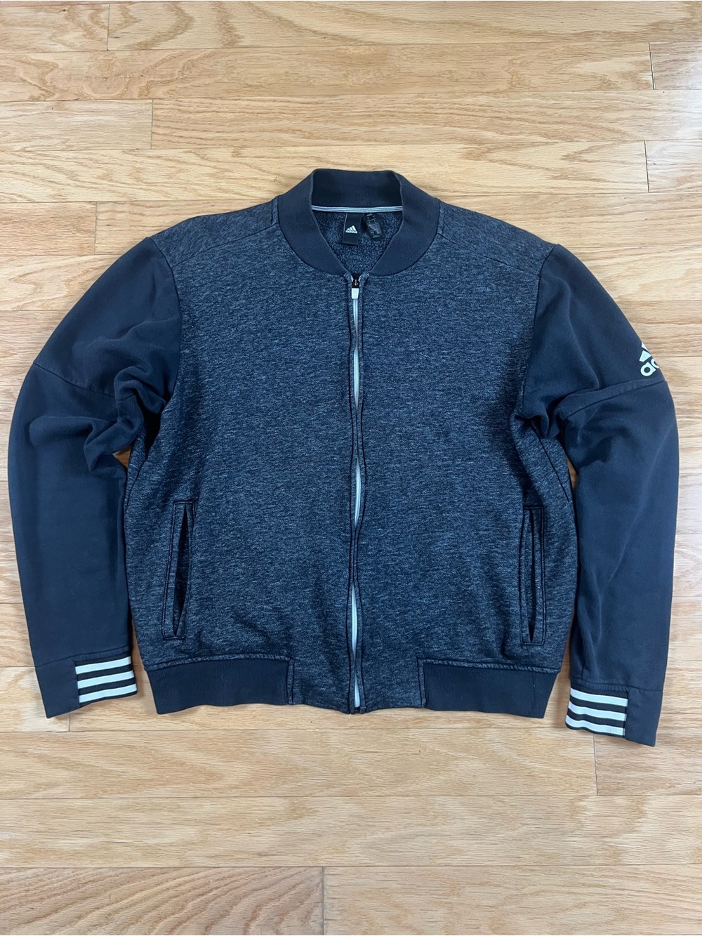 adidas Athletics Post Game Fleece Bomber Jacket Charcoal and Black Size Large